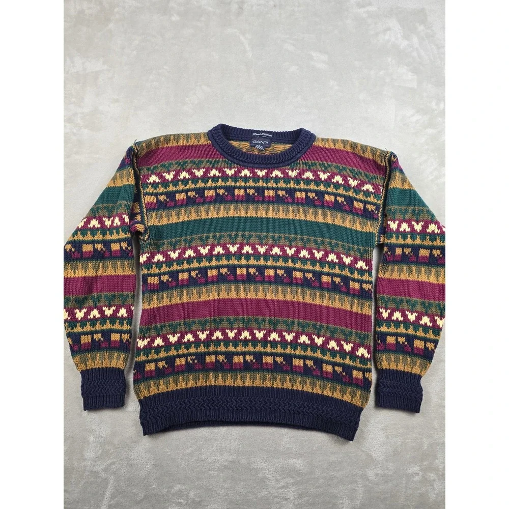 Vintage Gant Crewneck Sweater Mens M Fair Isle Geometric Hand Framed Cotton